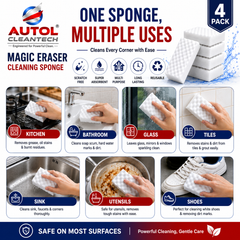 AUTOL Magic Eraser Cleaning Sponge – 4 Pack | Multi-Surface Stain Remover | Just Add Water | Kitchen, Bathroom, Tiles, Glass, Walls & Shoes