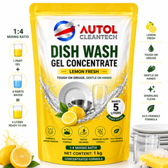 AUTOL Dish Wash Gel Concentrate 1kg Lemon Fresh | Makes 5 Liters | 1:4 Mixing Ratio | Powerful Grease Remover | Concentrated Dishwashing Liquid | Gentle on Hands | Suitable for Utensils, Cookware & Kitchenware