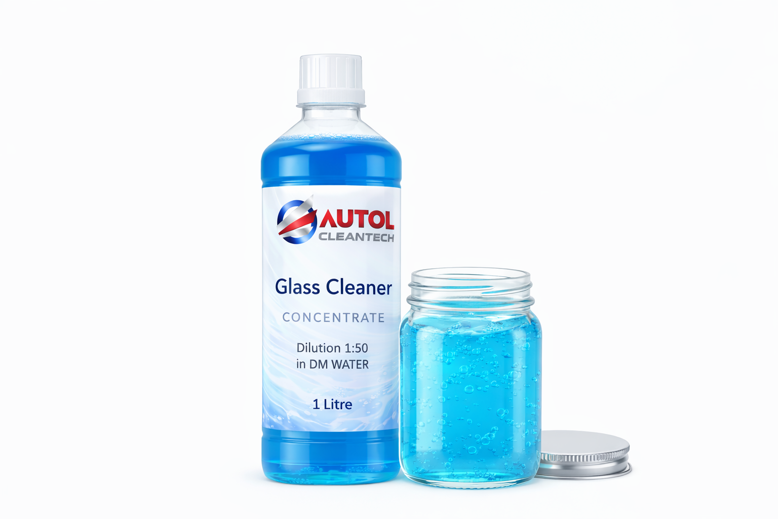 AUTOL Glass Cleaner Concentrate 1L – Blue Liquid Glass Cleaning Solution – 1:50 Dilution Ratio – Streak-Free Shine for Glass, Mirrors & Windows