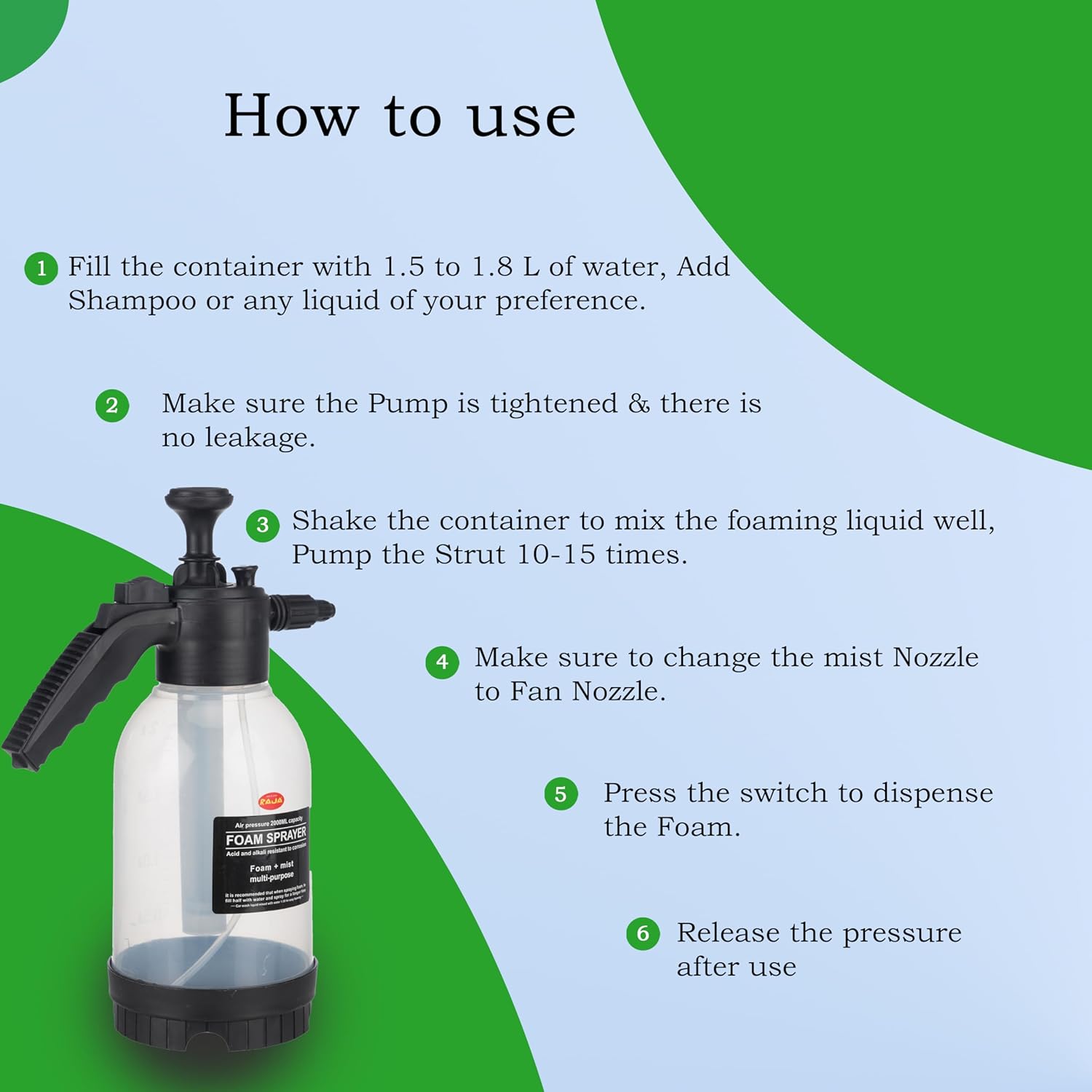 2 Litre – Manual Foam Sprayer – Hand Pressure Pump Spray Bottle with Adjustable Nozzle – High Foaming Feature for Car & Bike Wash, Home & Garden Cleaning – Black– 2L Capacity