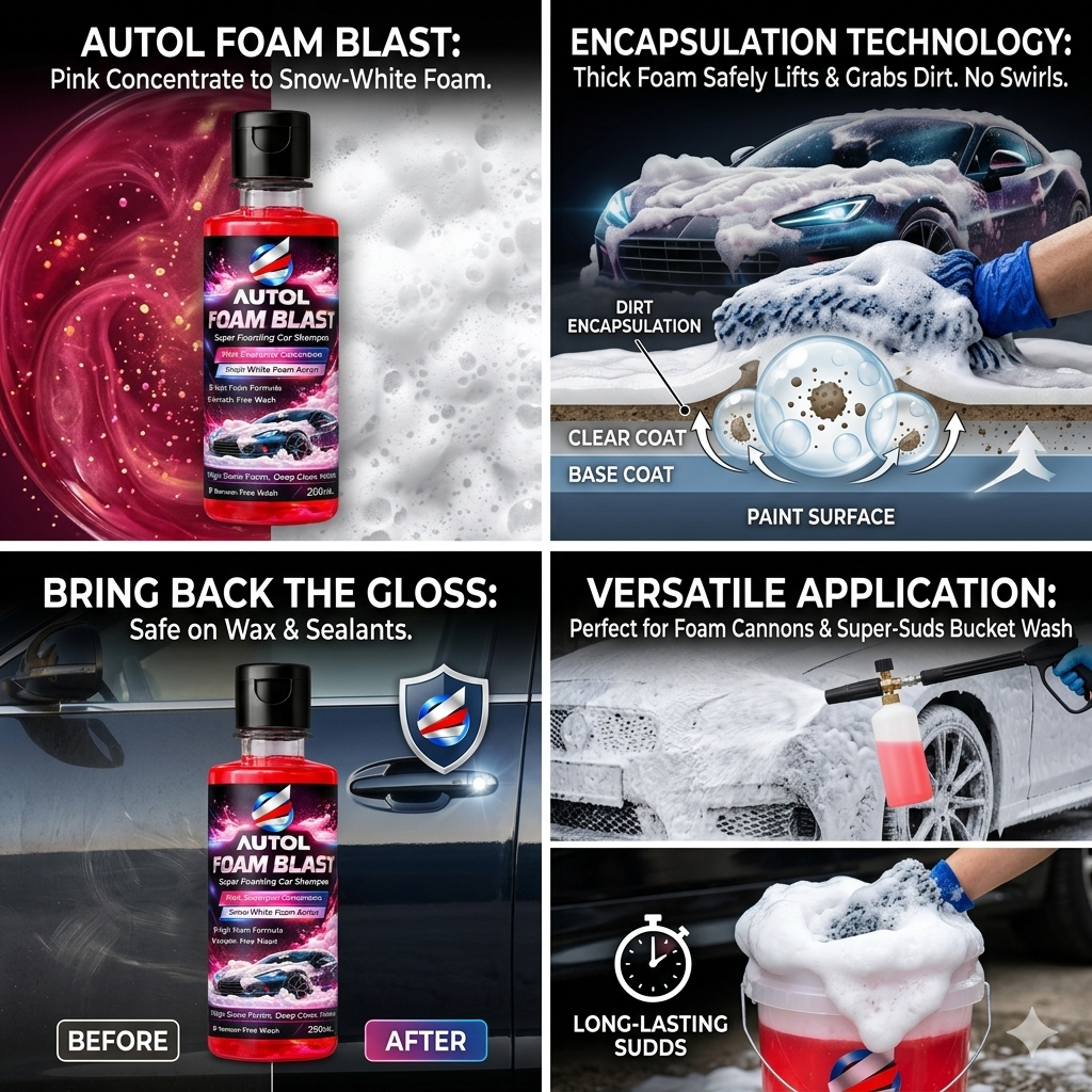 Autol Foam Blast Car Shampoo 250ml – High Foam Snow Wash, Scratch-Free, Gloss Finish Car Cleaning Shampoo