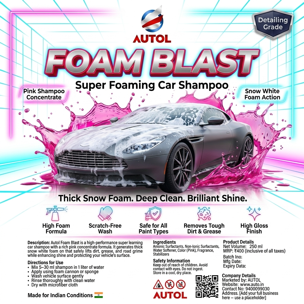 Autol Foam Blast Car Shampoo 250ml – High Foam Snow Wash, Scratch-Free, Gloss Finish Car Cleaning Shampoo